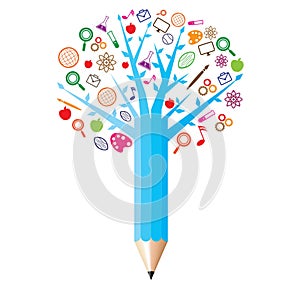 Pencil with academic icons concept. Vector illustration decorative design