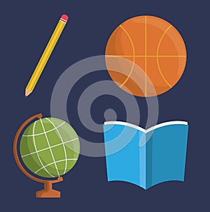 Pencil basketball planet sphere book icon