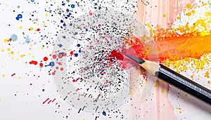 A pencil is being splattered with paint. Generative AI