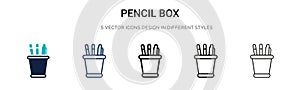 Pencil box icon in filled, thin line, outline and stroke style. Vector illustration of two colored and black pencil box vector