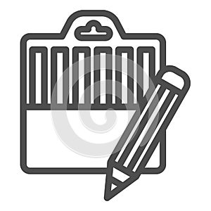 Pencil and box line icon. Pensils case and single one symbol, outline style pictogram on white background. School or