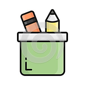 Pencil box vector icon, stationery tools box
