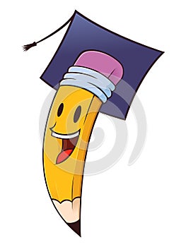 Pencil Cartoon Character Wearing Graduation Hat