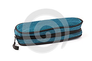 A pencil case or pencil box is a container used to store pencils isolated on white background
