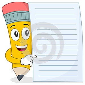 Pencil Character with Blank Paper