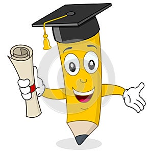 Pencil Character with Graduation Hat