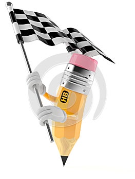 Pencil character waving race flag