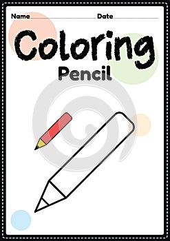 Pencil coloring page picture worksheet for preschool, kindergarten & Montessori kids to practice coloring activities