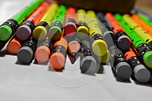 Pencil colors isolate on white background,Pencil colors isolate on white background,Oregon and green pencil,rubber with pencil