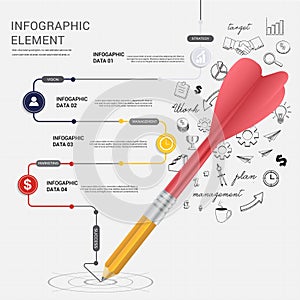 Pencil dart writing line arrow to dartboard goal.Business infographic options.can used for banner diagram workflow and web design