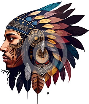 Pencil Draw Moderm Native American Head Vector