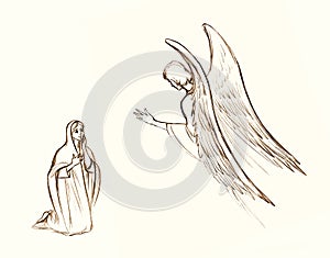 Pencil drawing. The angel Gabriel appeared to Mary