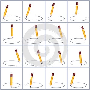 Pencil drawing circle animation sprite sheet isolated on white background