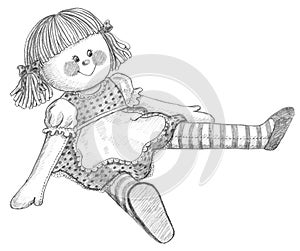 Pencil drawing of doll photo