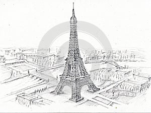 Pencil Drawing Eiffel Tower