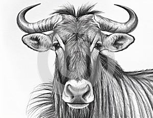 Pencil drawing of a gnu or wildebeast