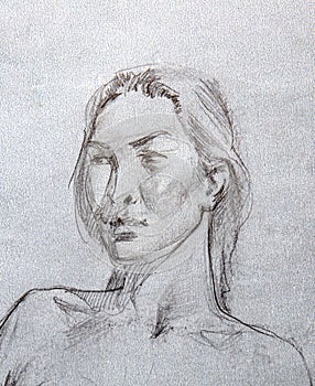 Pencil drawing illustration, portrait, sketch