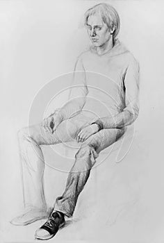 Pencil drawing (Model, Human, Anatomic drawing)