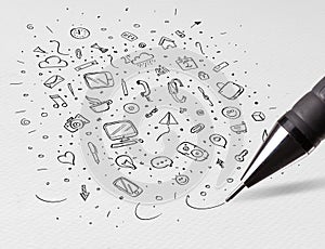 Pencil drawing office symbols and icons concept