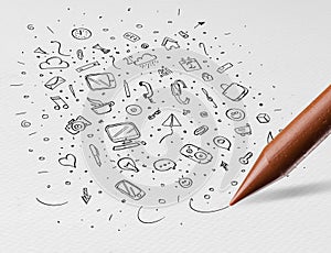 Pencil drawing office symbols and icons concept