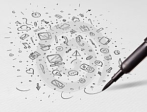 Pencil drawing office symbols and icons concept
