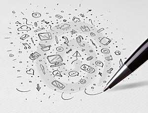 Pencil drawing office symbols and icons concept