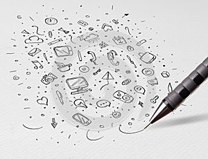 Pencil drawing office symbols and icons concept