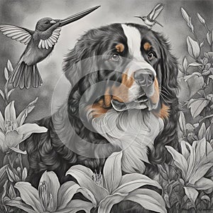 pencil drawing of one Bernese Mountain Dog
