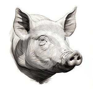Pencil Drawing Of A Pig\'s Head: Digital Illustration In Martin Rak\'s Style