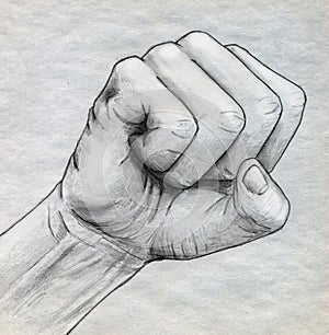 Pencil drawn clinched fist photo