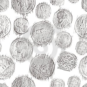 Pencil drawn illustration of american coins