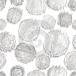 Pencil drawn illustration of british coins