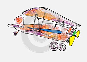 Pencil drawn of red airplane.vector illustration