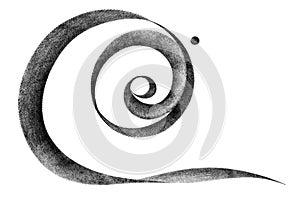 Pencil drawn round spiral shape stroke on white background.