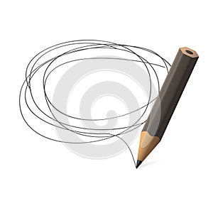 Pencil draws jauntily circle on a white background