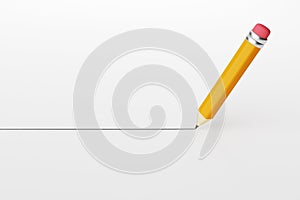 Pencil draws a straight line on white background photo