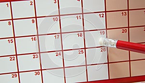 Pencil eraser on calendar