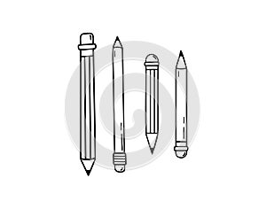 Pencil with eraser hand drawn doodle line scandinavian minimalism icon. Pencil single element for school, teaching photo