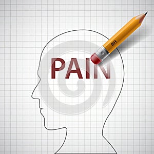Pencil erases in the human head the word pain. photo