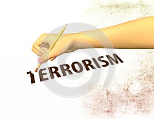 Pencil Erasing Off The Word Terrorism Illustration photo