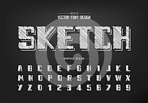 Pencil font and bold alphabet vector, Sketch modern typeface and letter number design