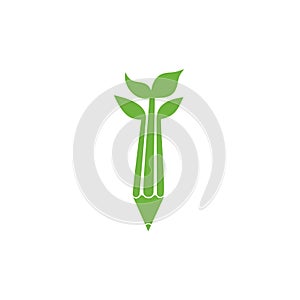Pencil green leaf natural education system logo vector
