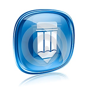 Pencil icon blue glass, isolated