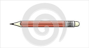 Pencil icon with eraser. Vector colored stationery, writing materials, office or school supplies isolated on white background.