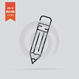 Pencil icon in flat style isolated on grey background