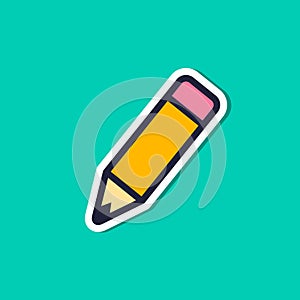 Pencil Icon Sticker, Vector Flat Style Isolated illustration on green background
