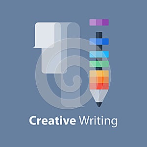 Pencil idea, creative writing concept, design workshop, skill improvement, storytelling course