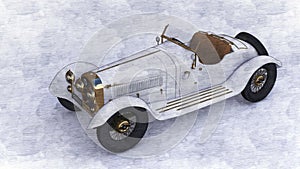 Pencil illustration of a White Alfa Romeo 6C-1750 B