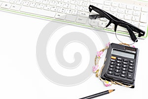Pencil and keyboard and calculator,business concept photo