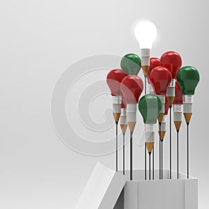 Pencil light bulb 3d as think outside of the box photo